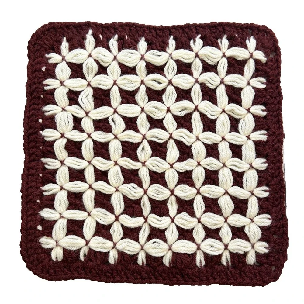 2 Vintage 1970 MCM Hand Crocheted Brown 12